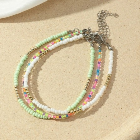 Ankelsmykke Pura Vida med fargede perler, 3-pakning