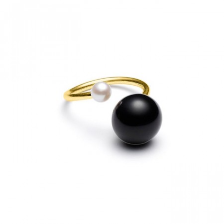 Freshwater pearl ring duo gold