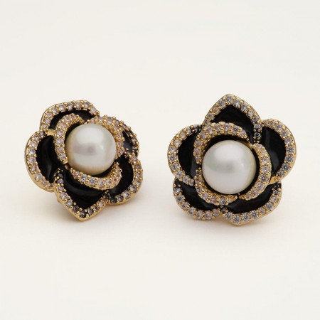 Lily and Rose Coco rose earrings - Jet / ivory pearl
