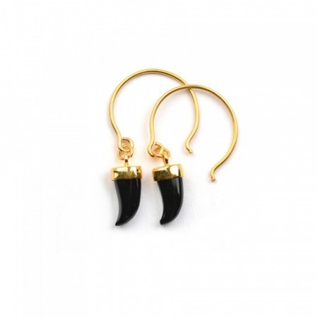 Shark earrings gold black onyx
