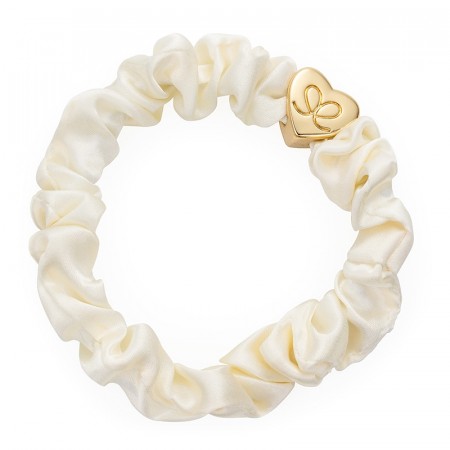 Gold heart silk scrunchie creme