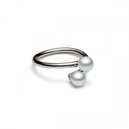 Freshwater pearl double ring rhodium/grey