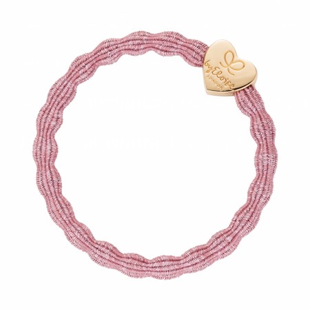 Rosa hårstrikk/armbånd med hjerte