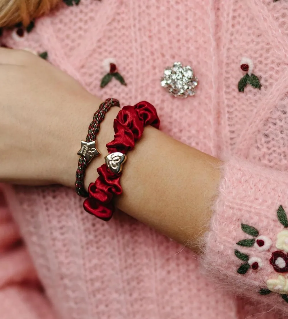BYELOISE HEART SILK SCRUNCHIE BURGUNDY SOM ARMBÅND