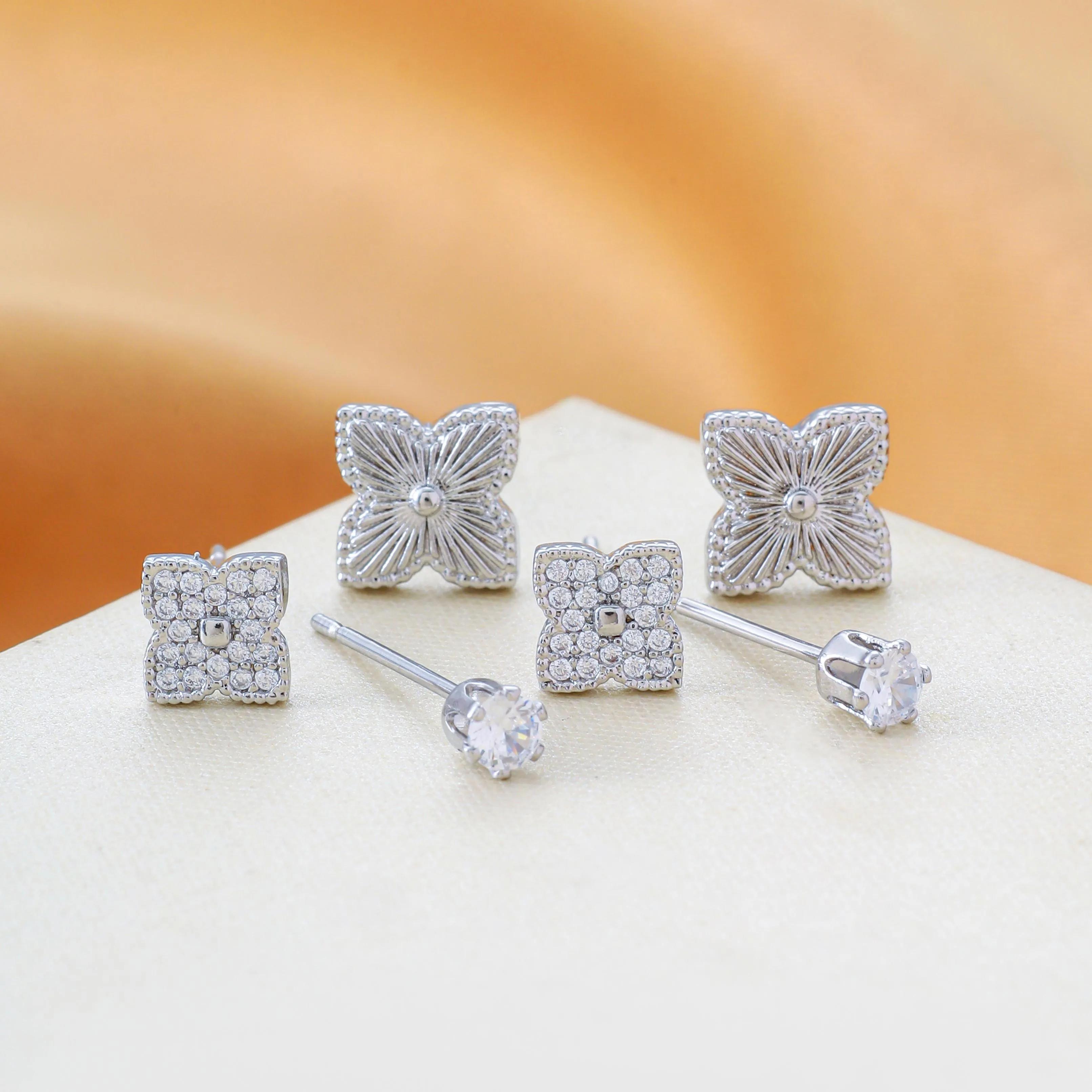 AVI Jewels Flower earrings 3 piece silver