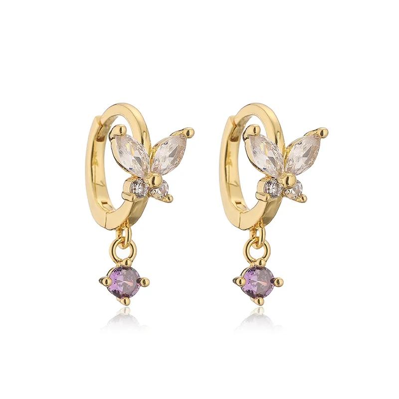 AVI Jewels Ivy Butterfly earrings gold /purple