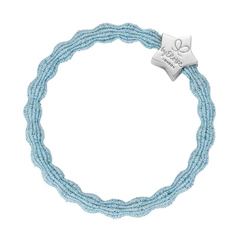 BYELOISE HÅRSTRIKK/ARMBÅND METALLIC SILVER STAR LIGHT BLUE