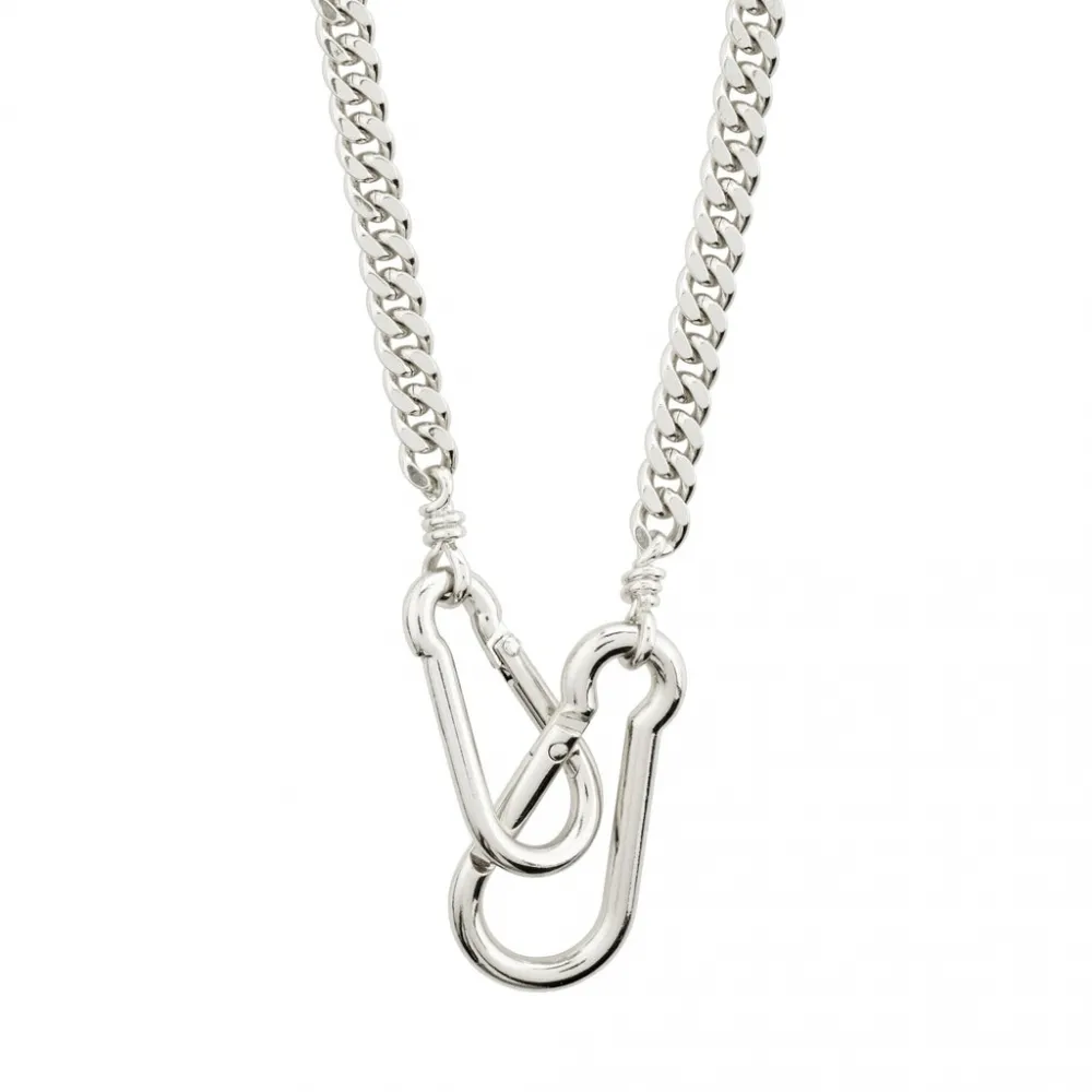 PILGRIM HOPEFUL CARABINER CURB CHAIN NECKLACE SILVER PLATED nærbilde